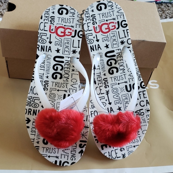 Women Simi Fluff Flipflop Heart Shape Pompom - Picture 2 of 7